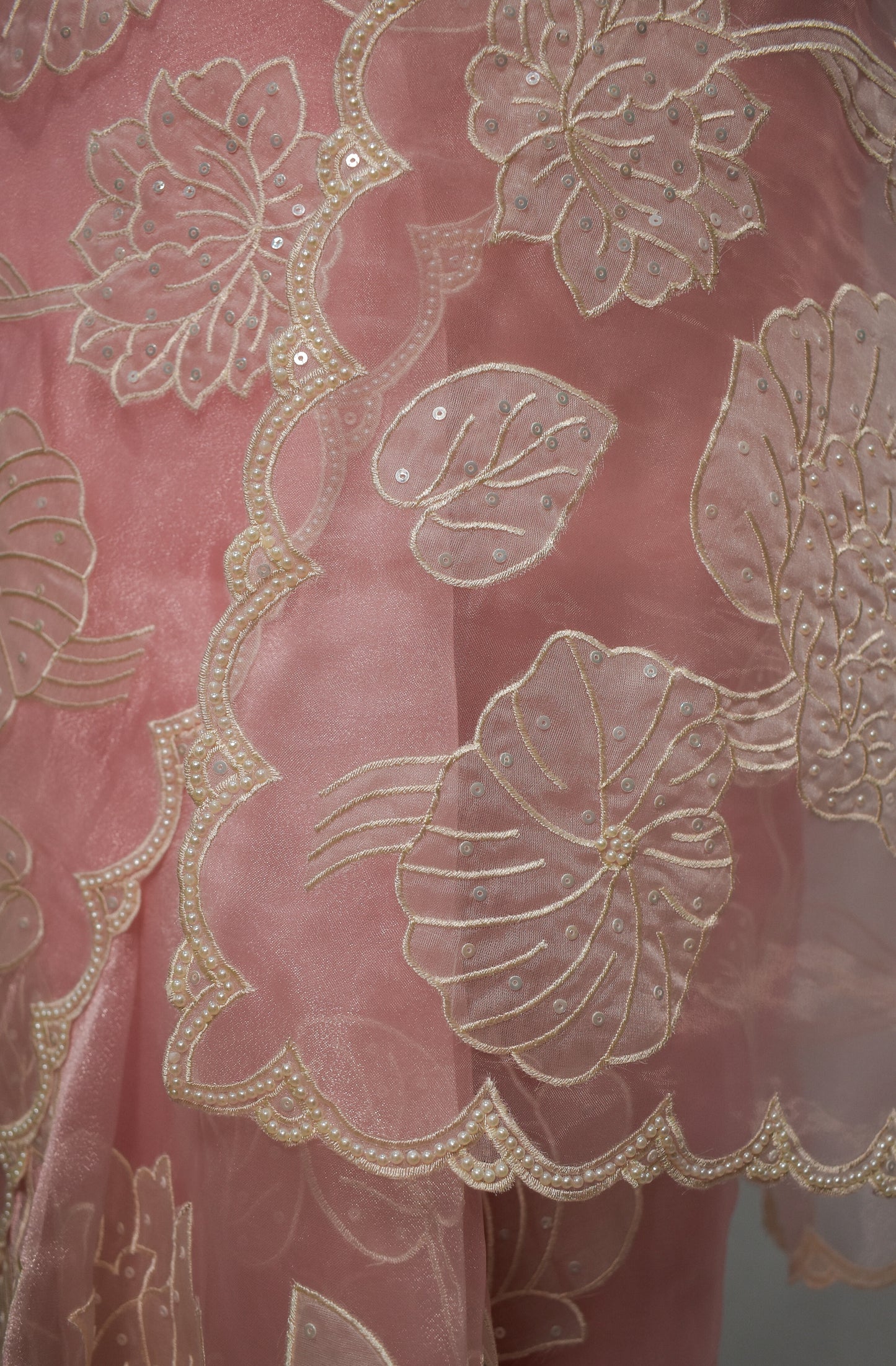 Pink Pearl Sequins Pure Organza Saree