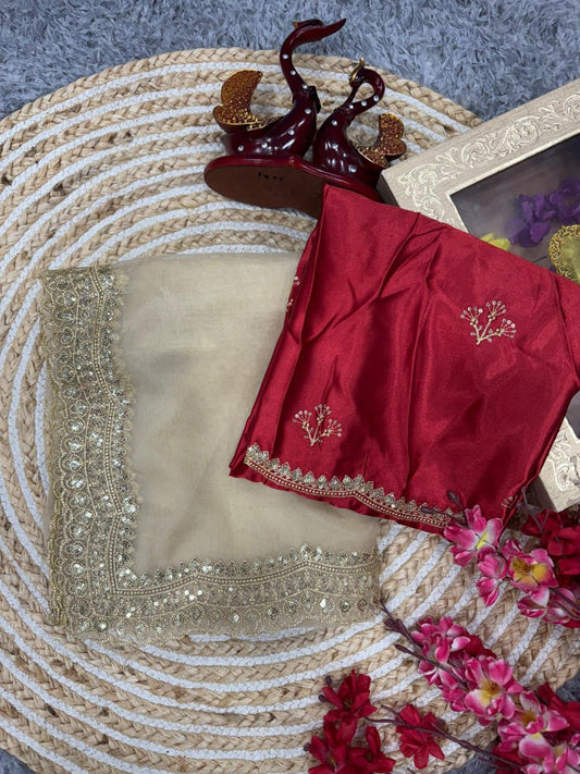 Sheer - Beige Organza Saree