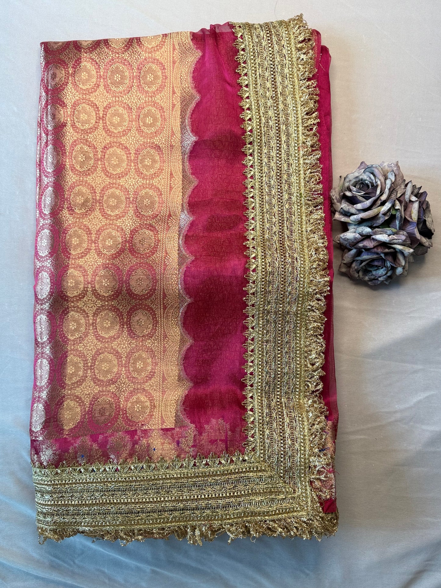Maharani Pure Tissue Saree - Rani Pink