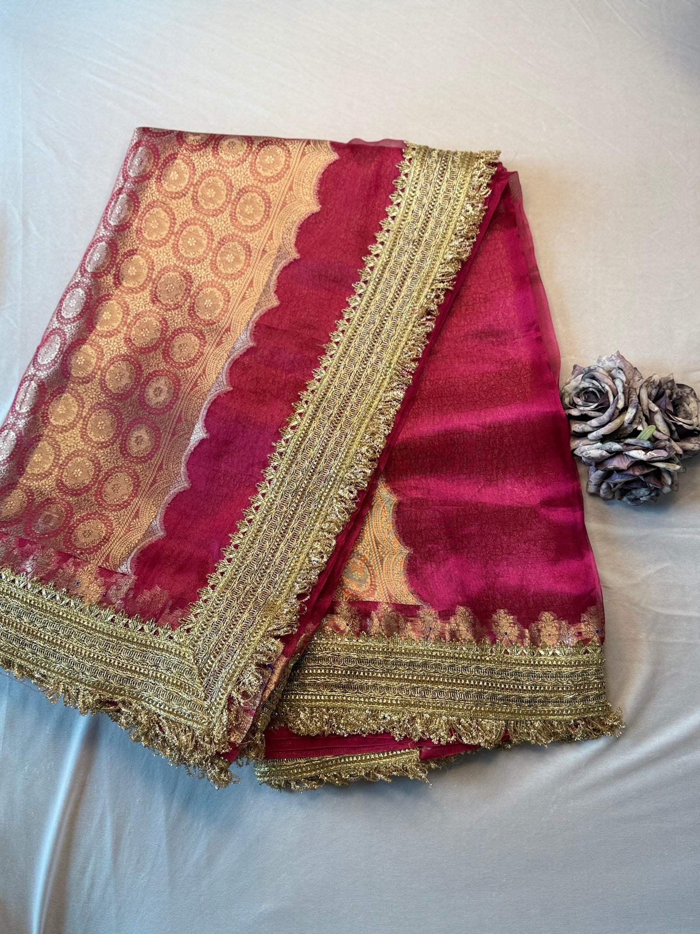 Maharani Pure Tissue Saree - Rani Pink