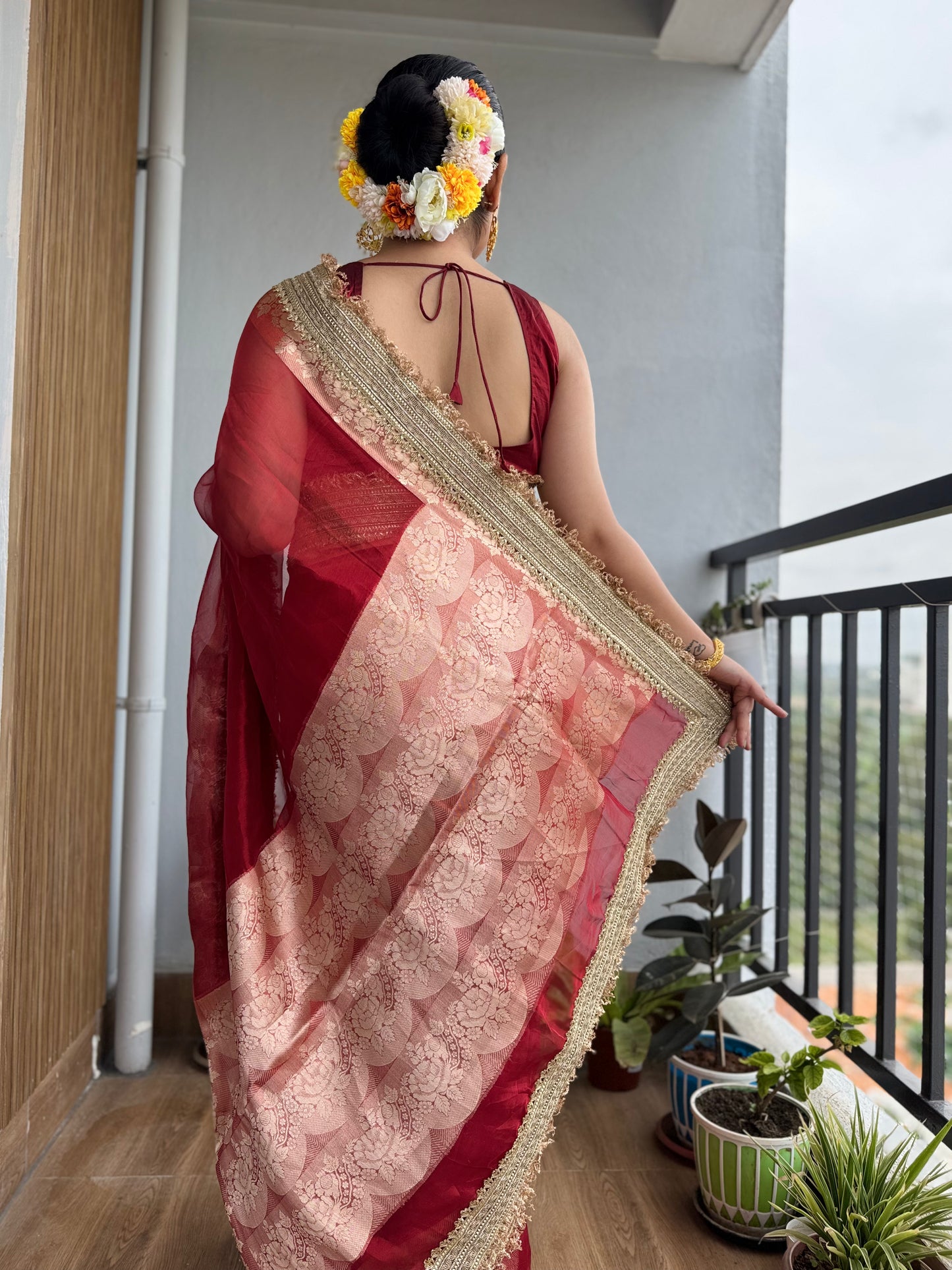 Maharani Pure Tissue Saree - Red