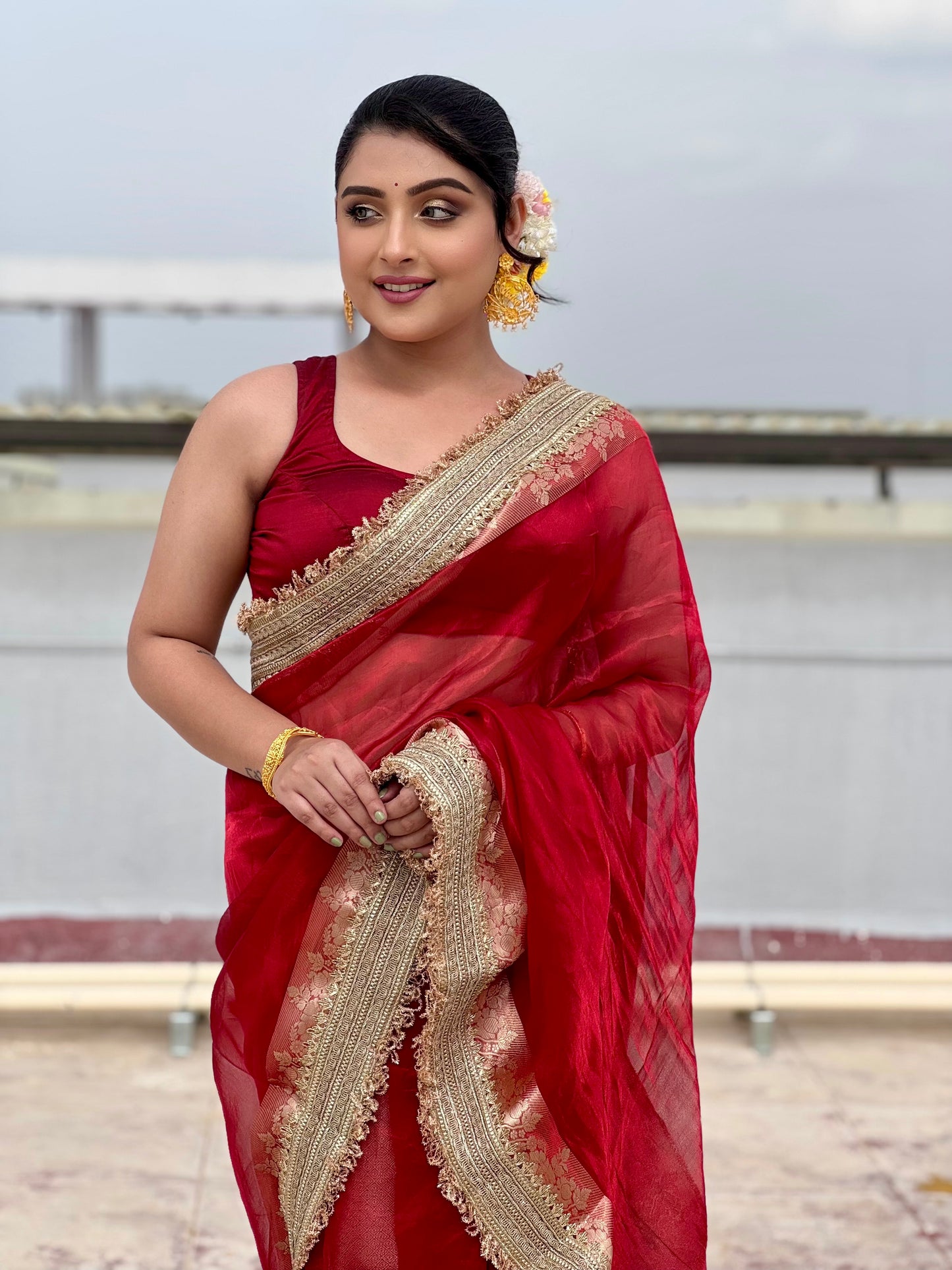 Maharani Pure Tissue Saree - Red