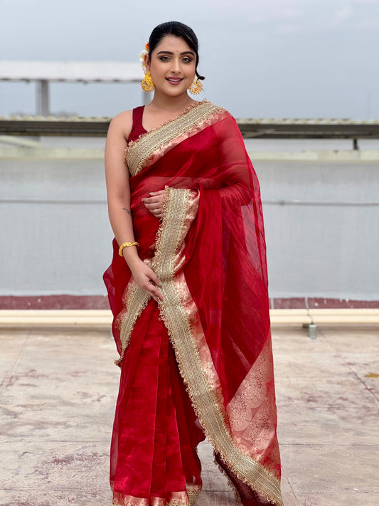 Maharani Pure Tissue Saree - Red