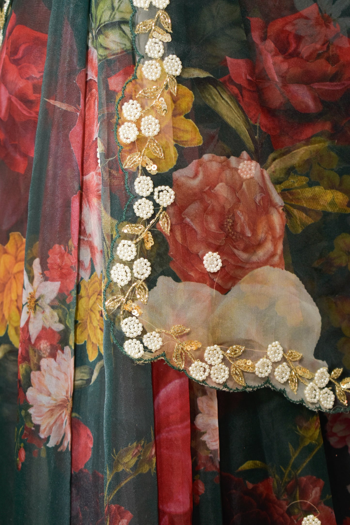 Zariya - Bottle Green Pure Organza  Saree with Hand work