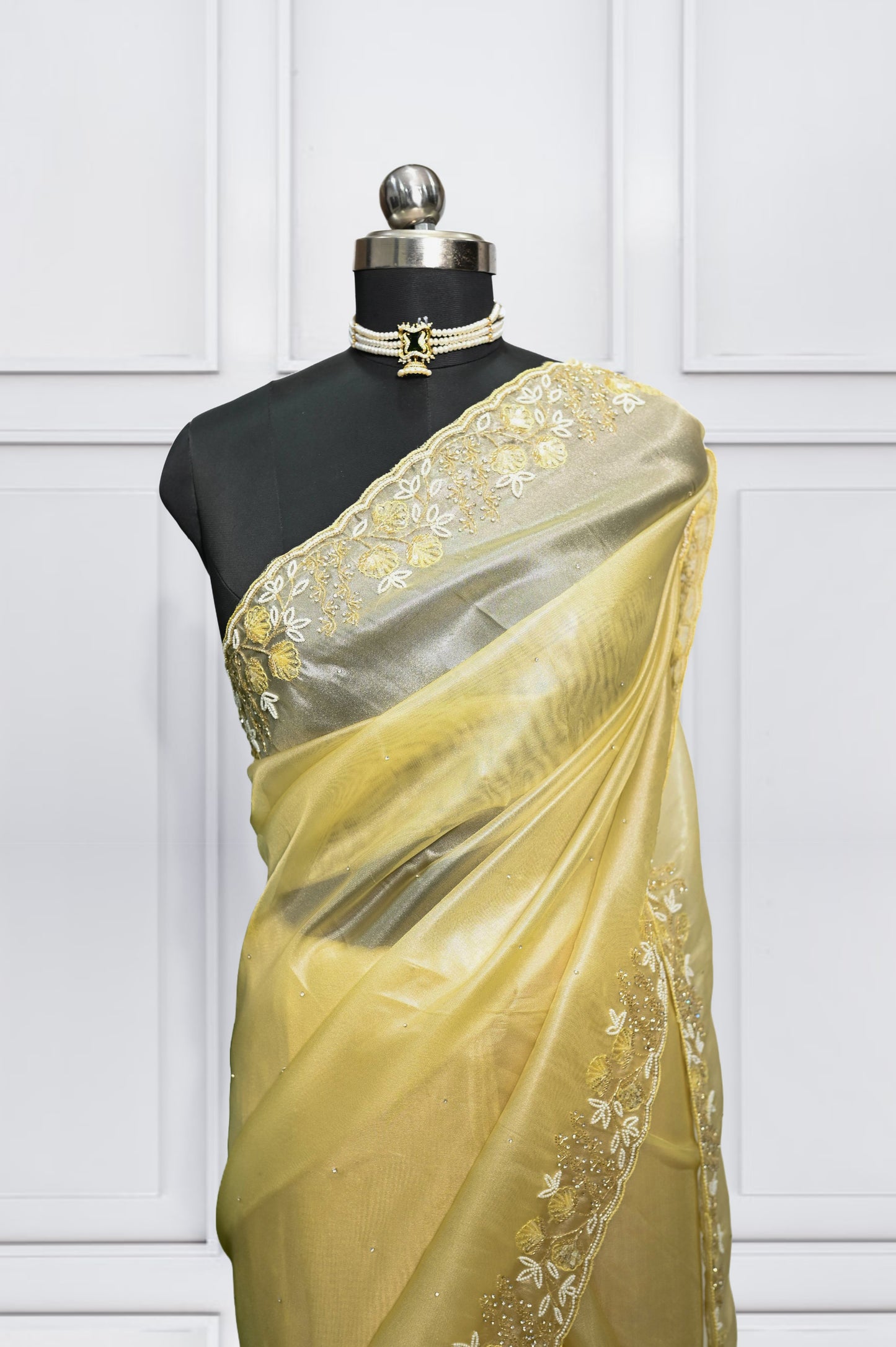 Madhvi - Ivory Tissue Organza Hand Work Saree
