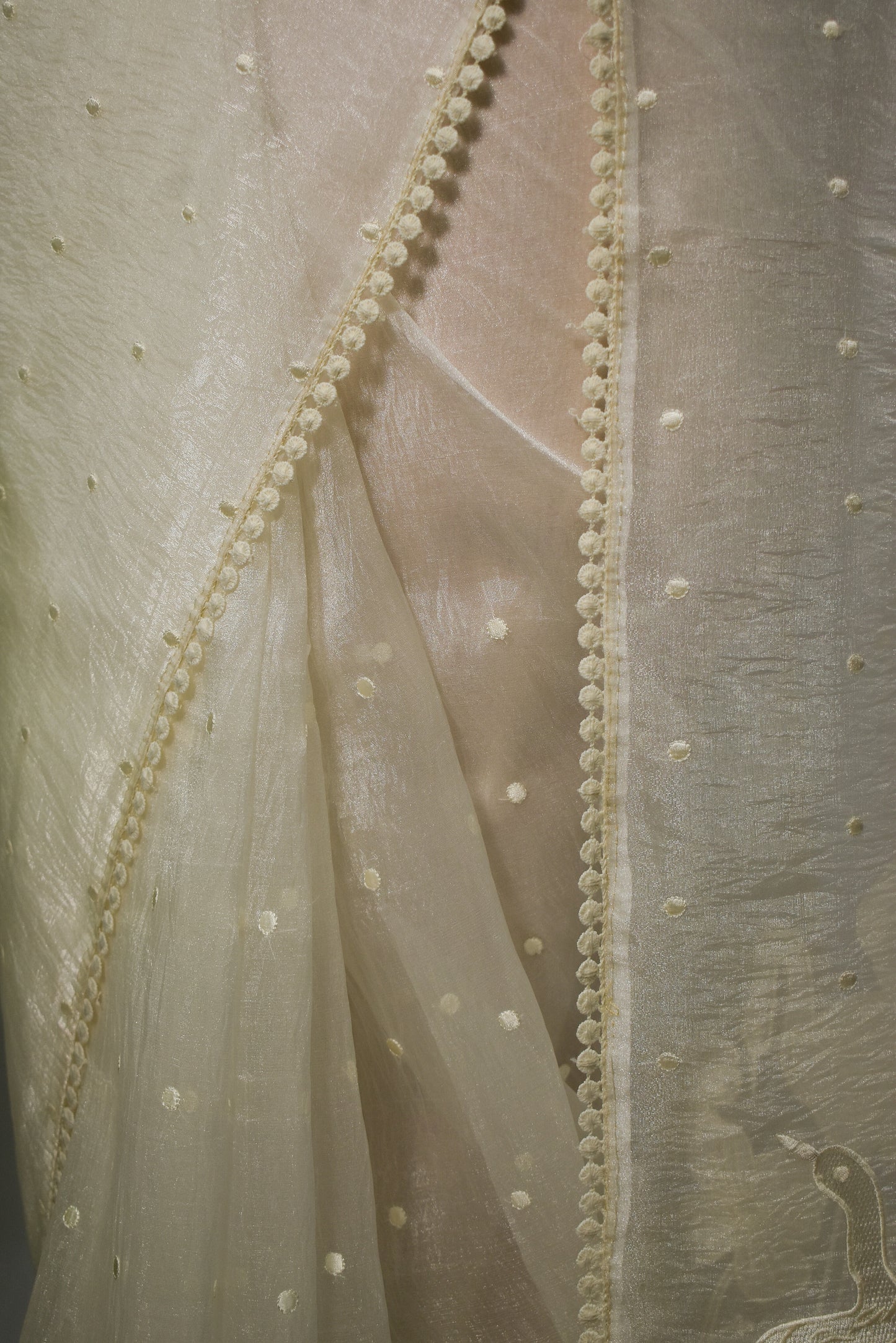 Haans - White Organza Saree with scallop work