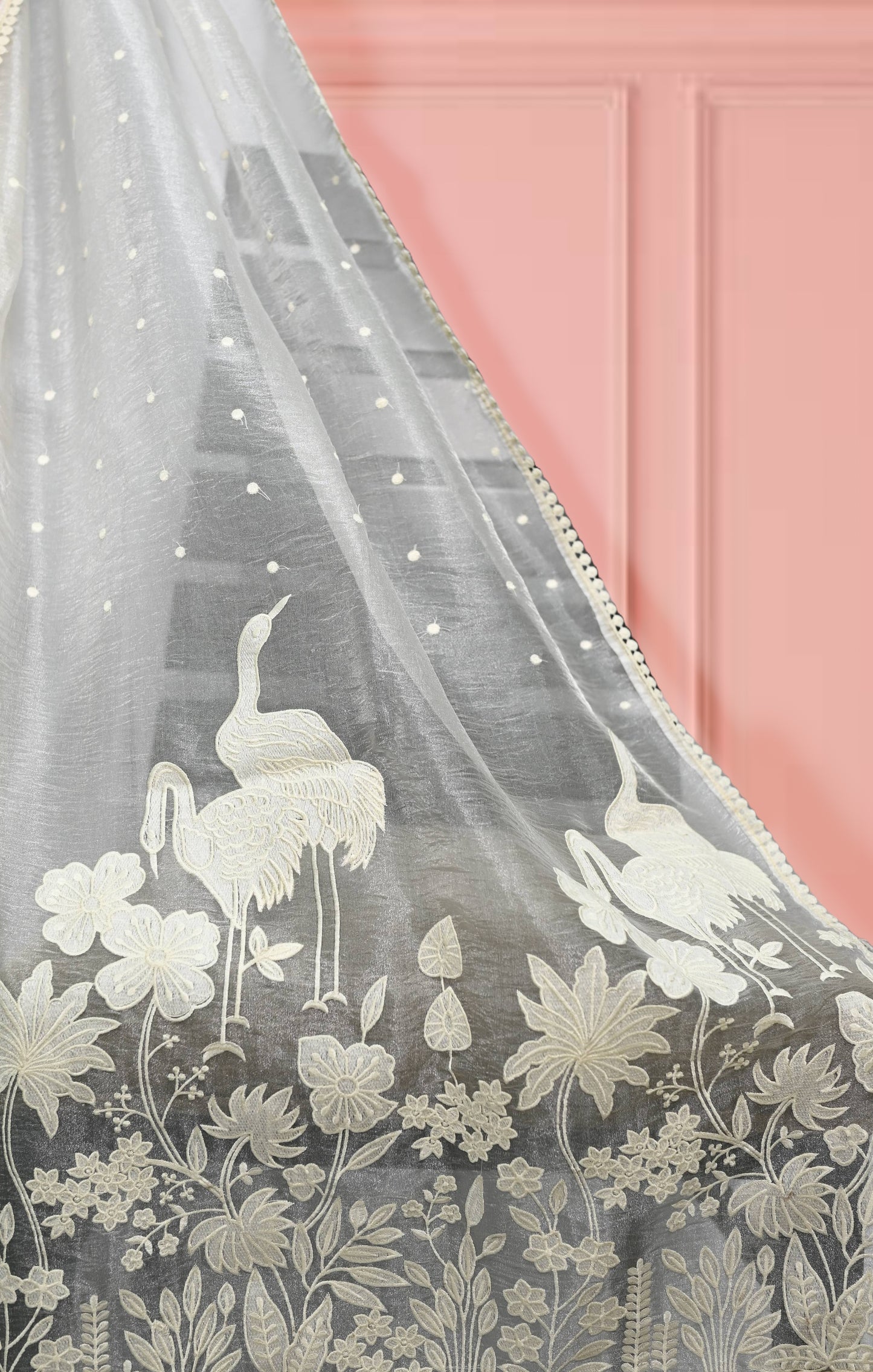 Haans - White Organza Saree with scallop work