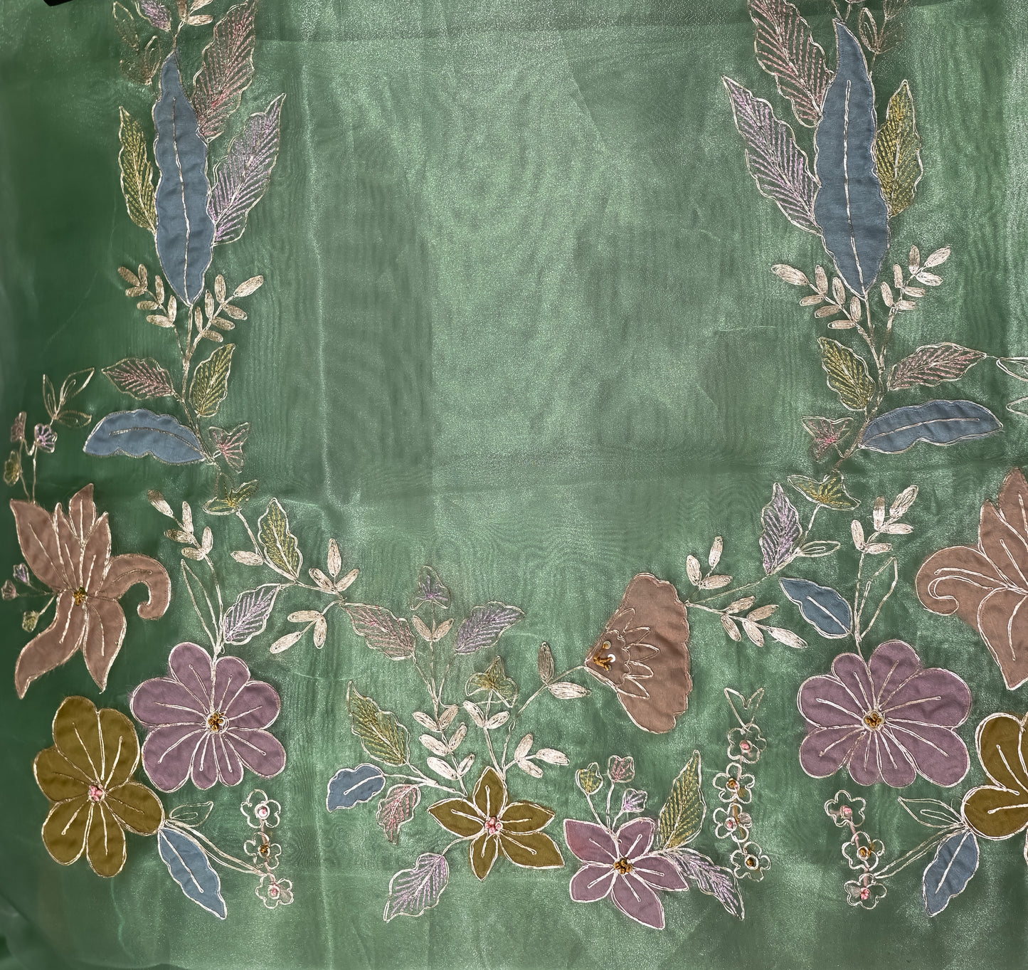 Aarya - Pure Organza Green Saree with Zari work