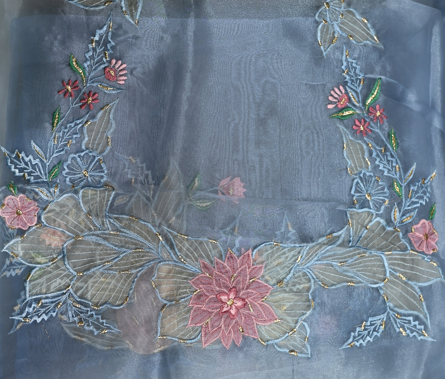 Light Blue Pure Organza Saree with Scallop Border