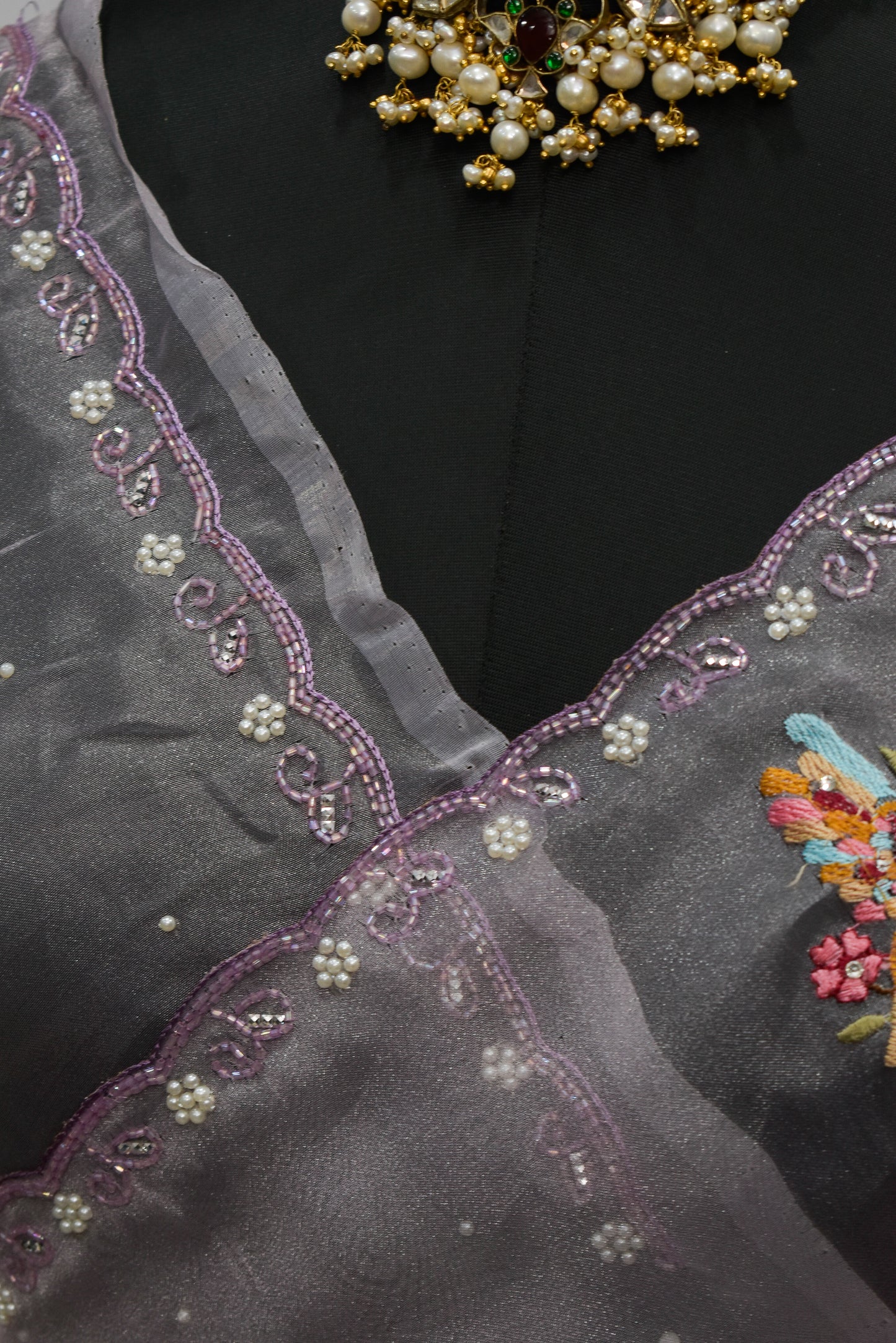 Light Pink Organza Saree with Motif Hand work