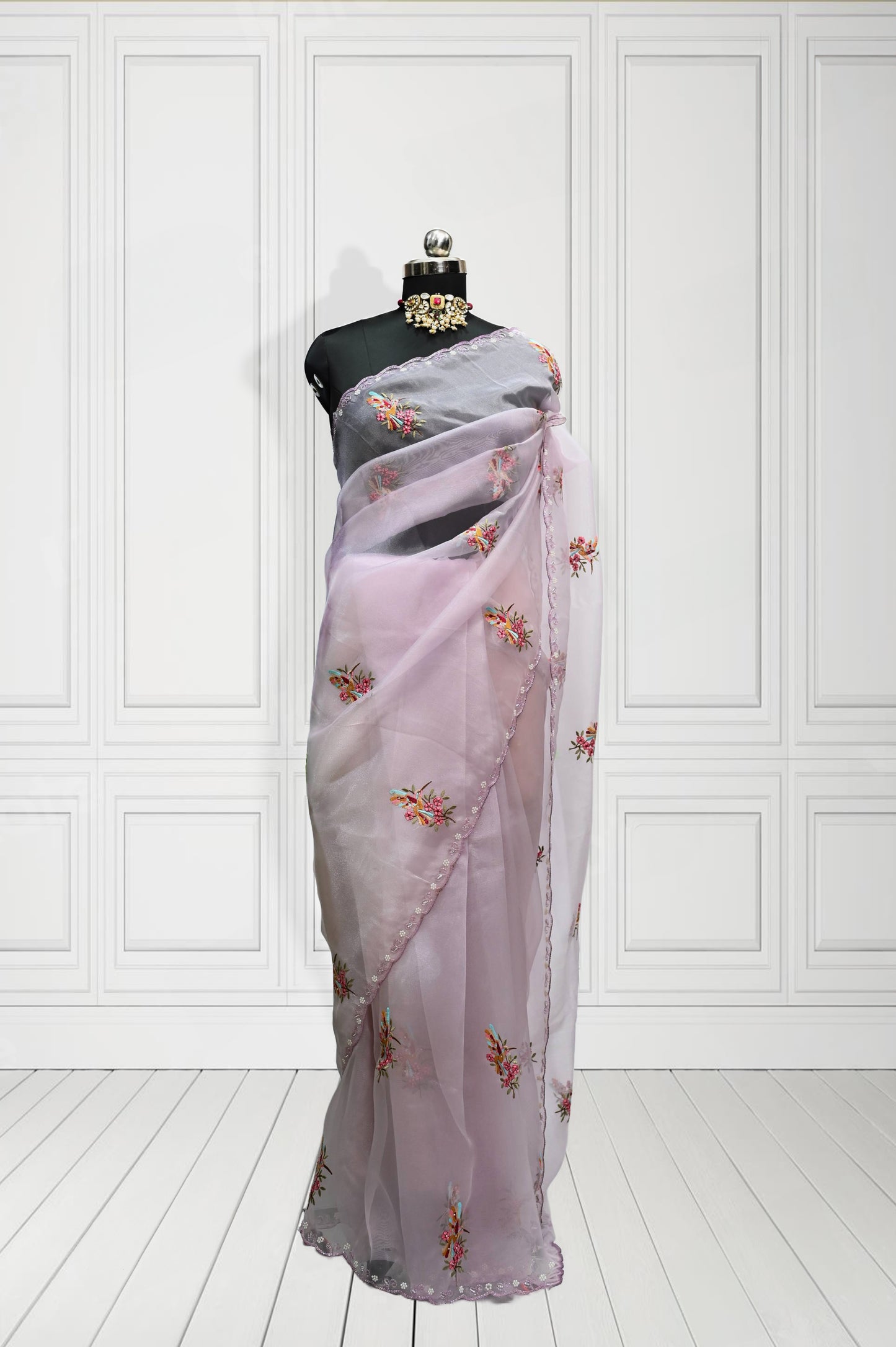 Light Pink Organza Saree with Motif Hand work