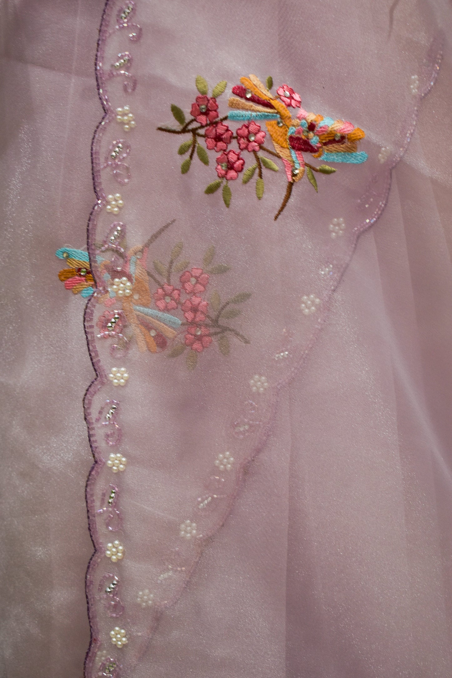 Light Pink Organza Saree with Motif Hand work