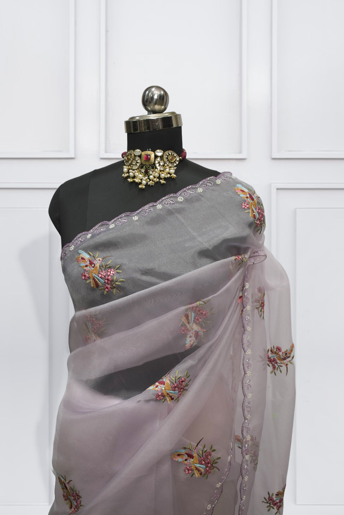 Light Pink Organza Saree with Motif Hand work