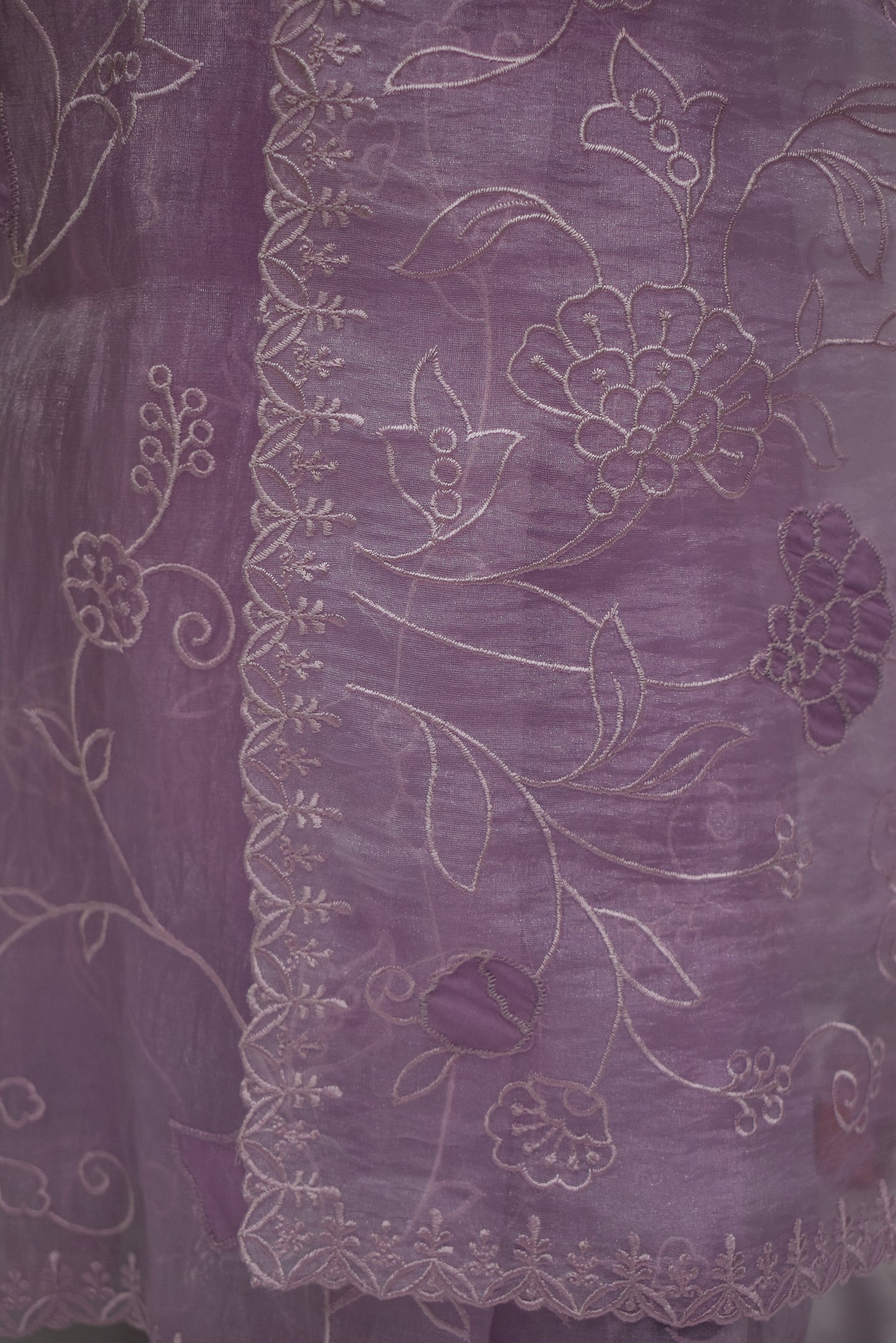 Lavender Organza Saree with All over Embroidery