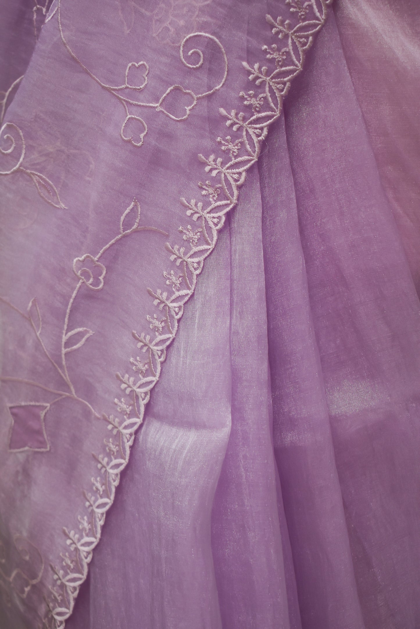 Lavender Organza Saree with All over Embroidery
