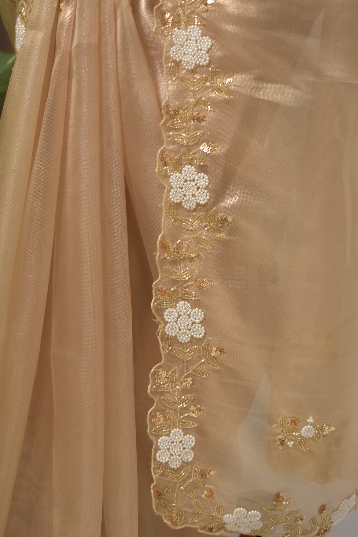 Metalic Golden Designer Tissue  Saree with Hand Work