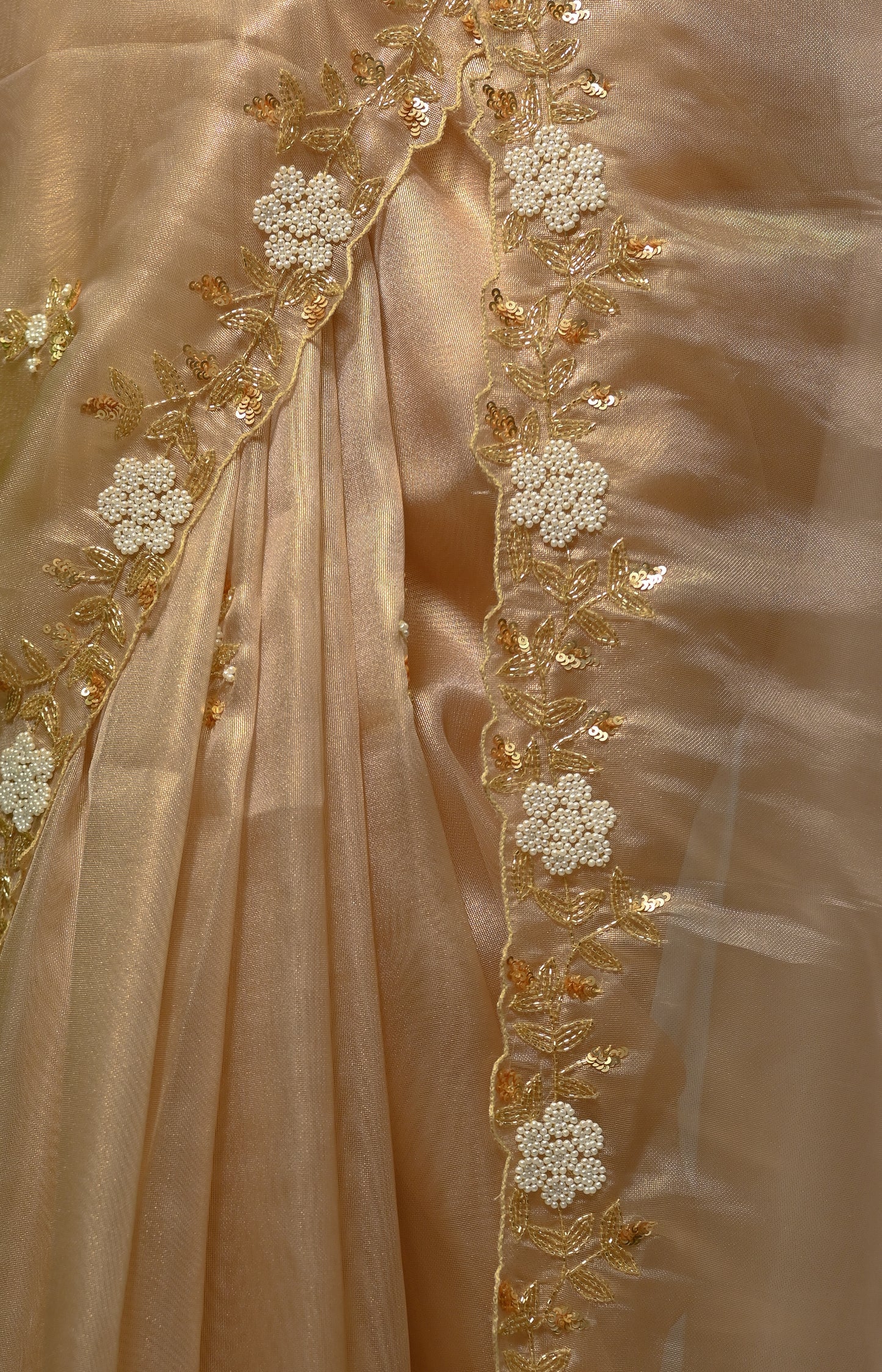 Metalic Golden Designer Tissue  Saree with Hand Work