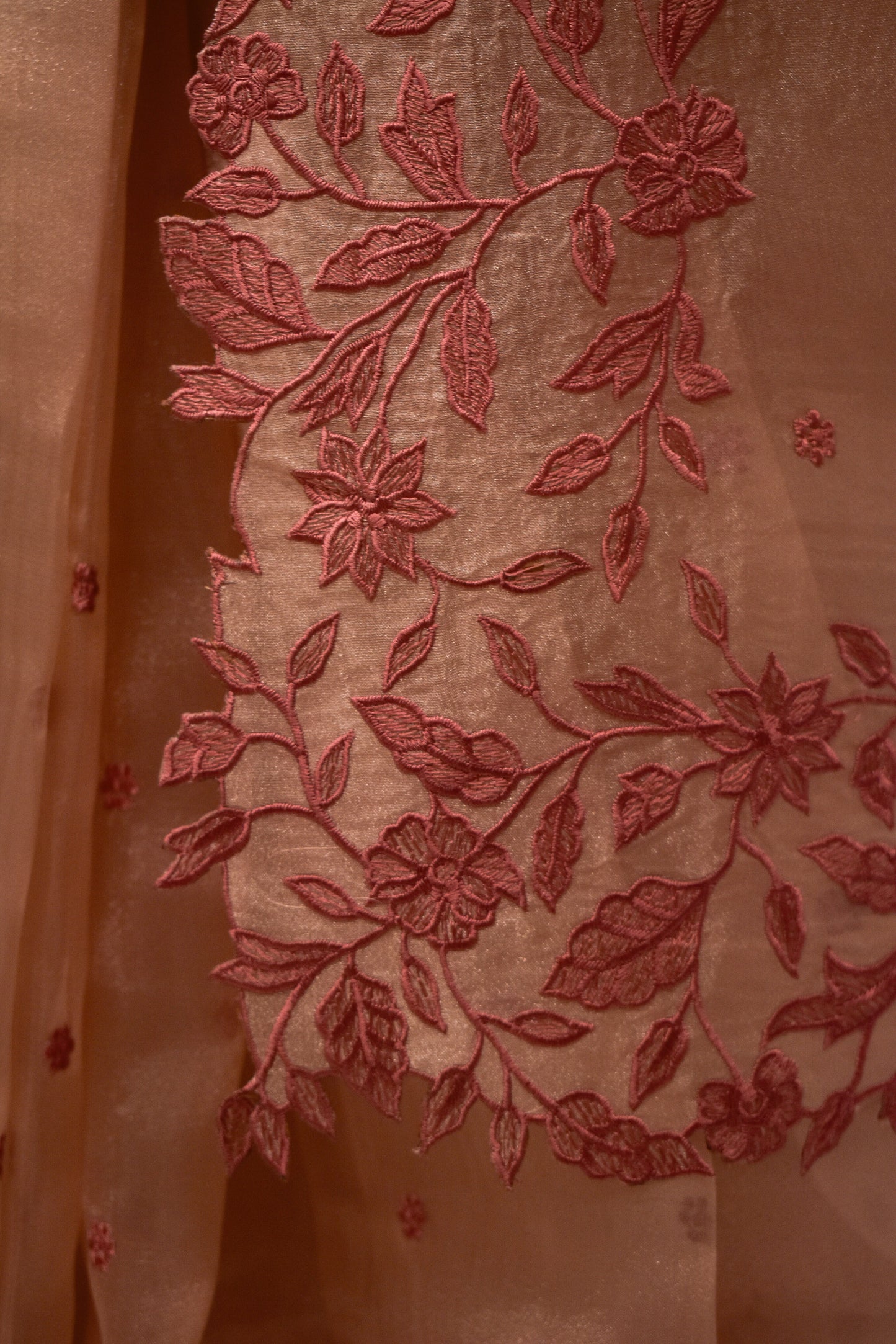 Rose Gold Organza Saree with Scallop Border