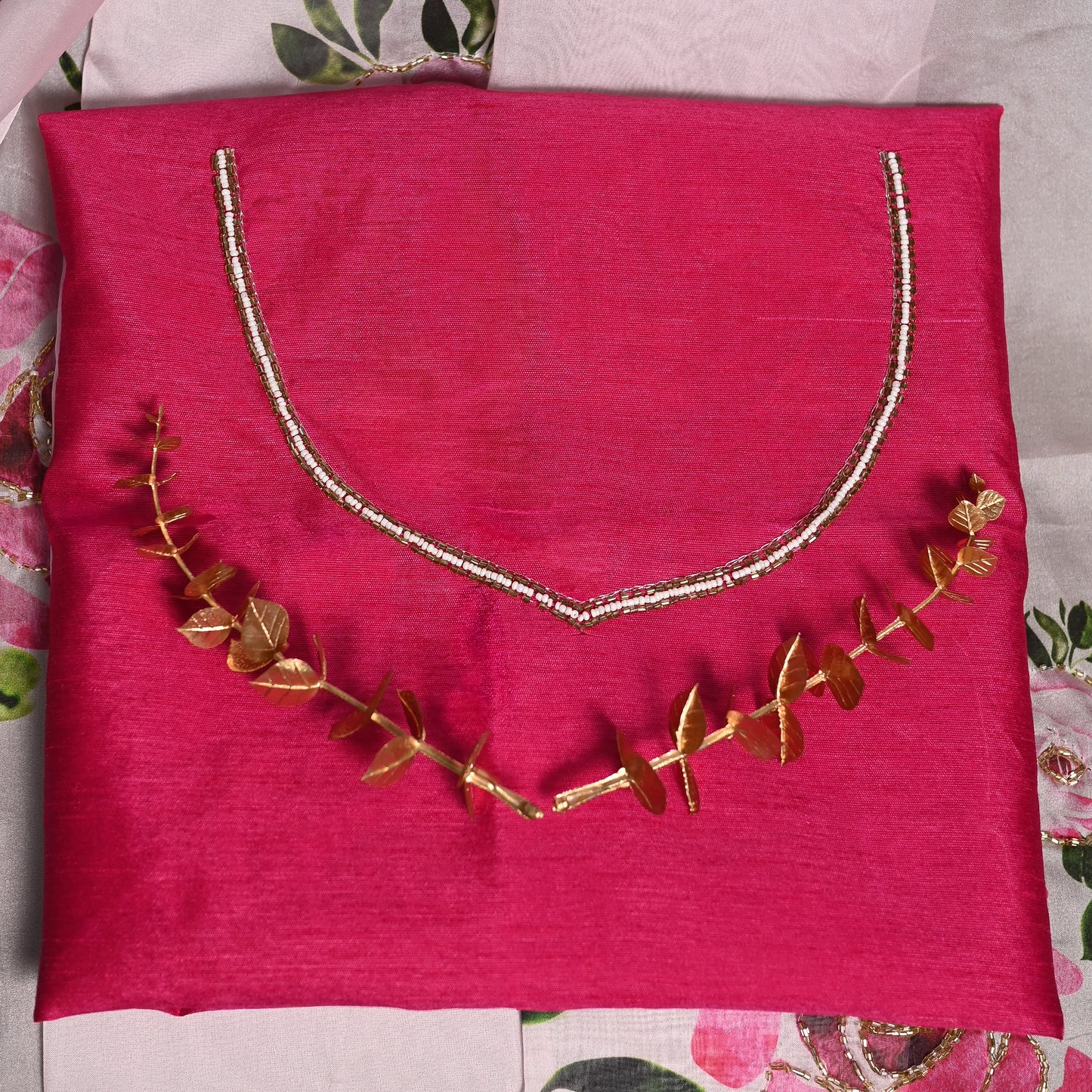 Fancy Floral Print Organza Saree - Pink