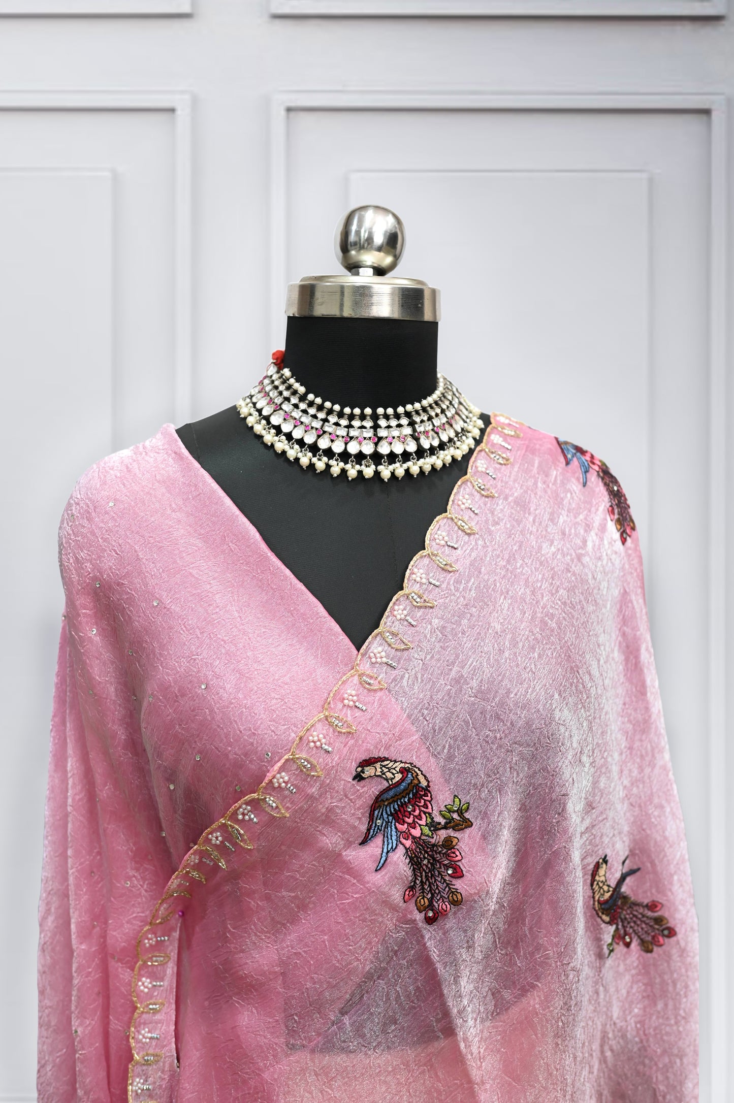 Peach Pink Fancy Tissue Saree