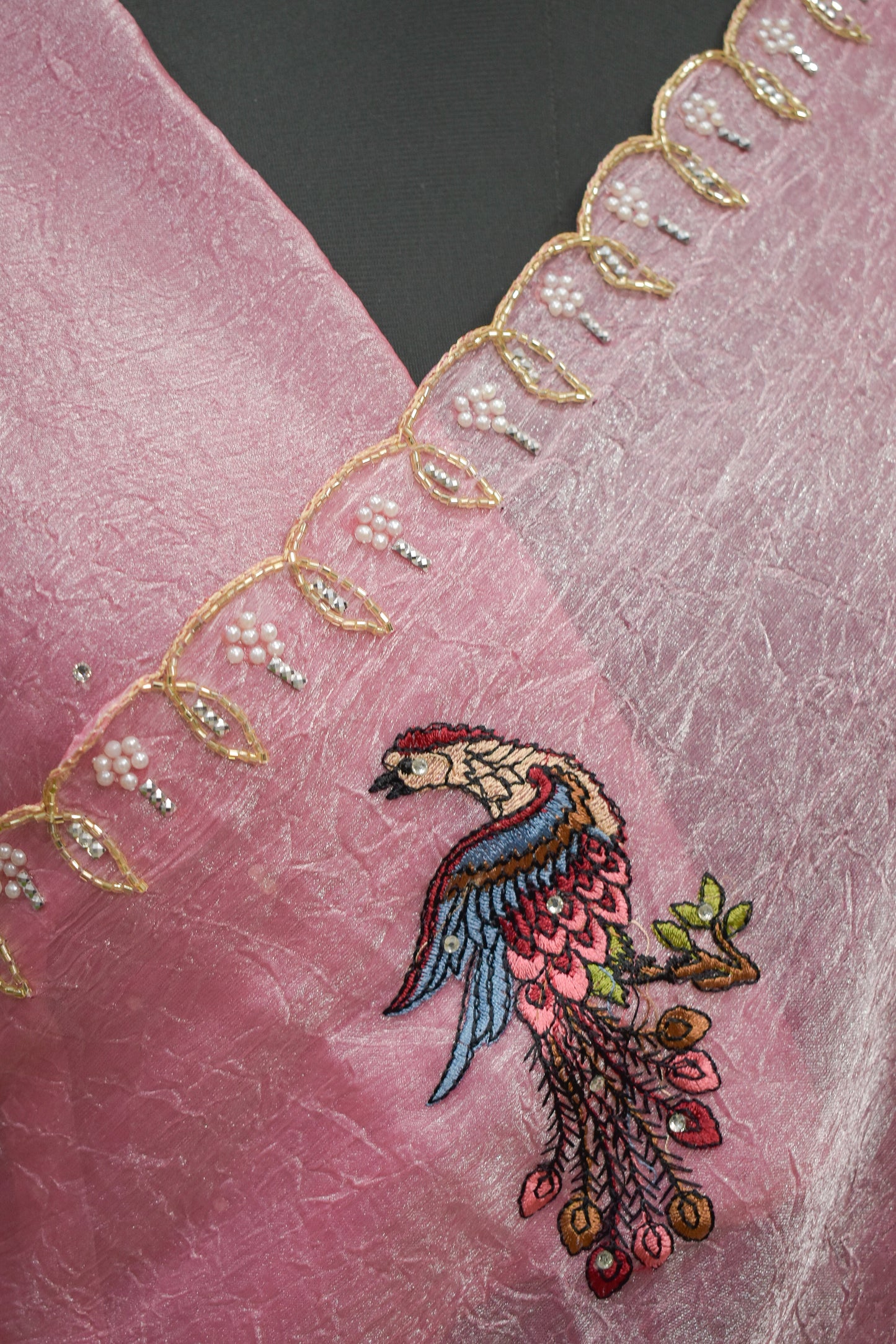 Peach Pink Fancy Tissue Saree