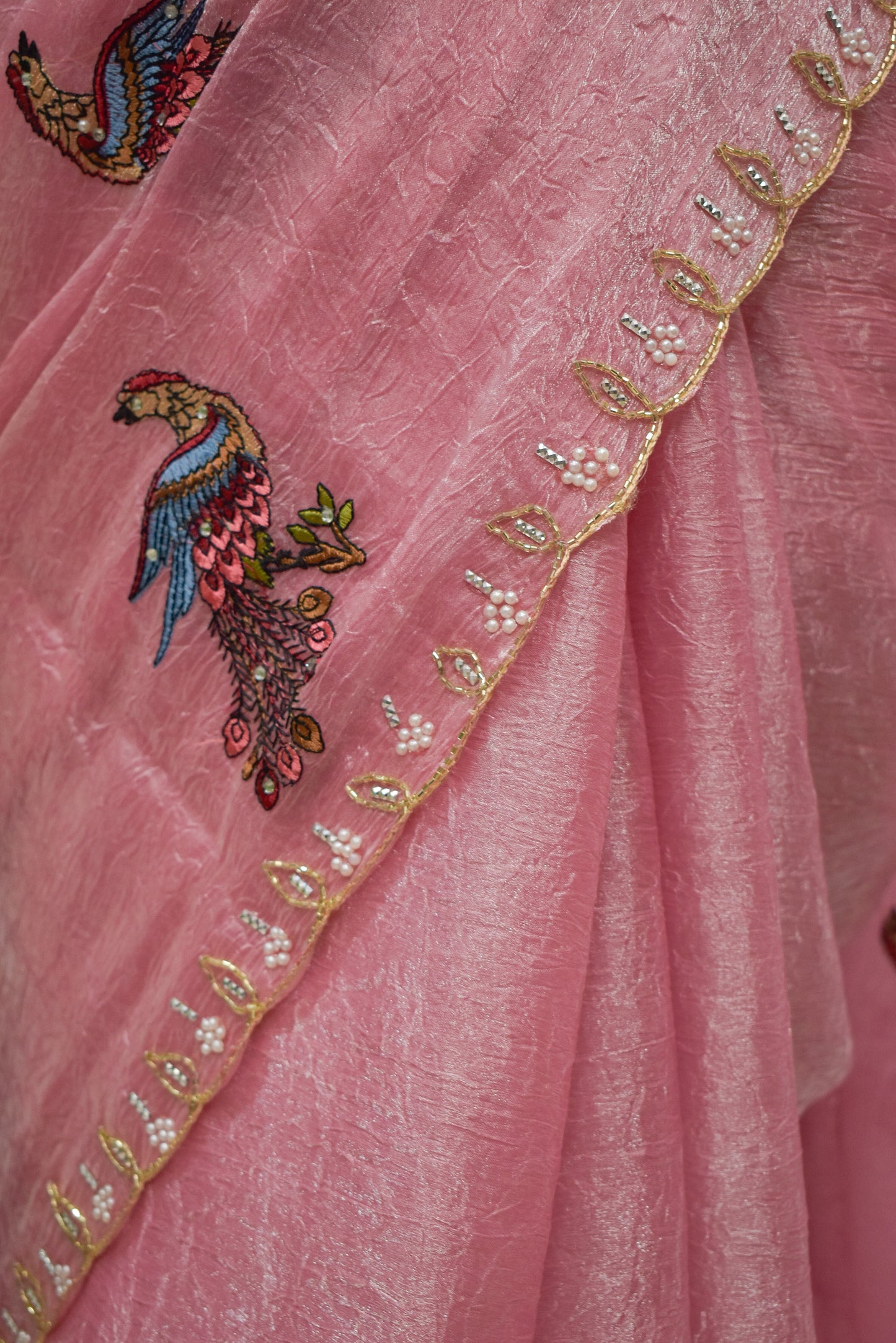Peach Pink Fancy Tissue Saree