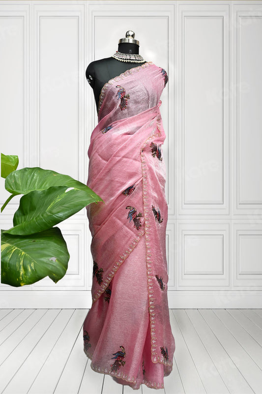 Peach Pink Fancy Tissue Saree