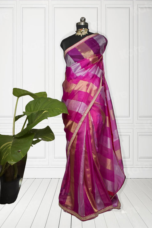 Noor - Pure Tissue Pink Saree with Border