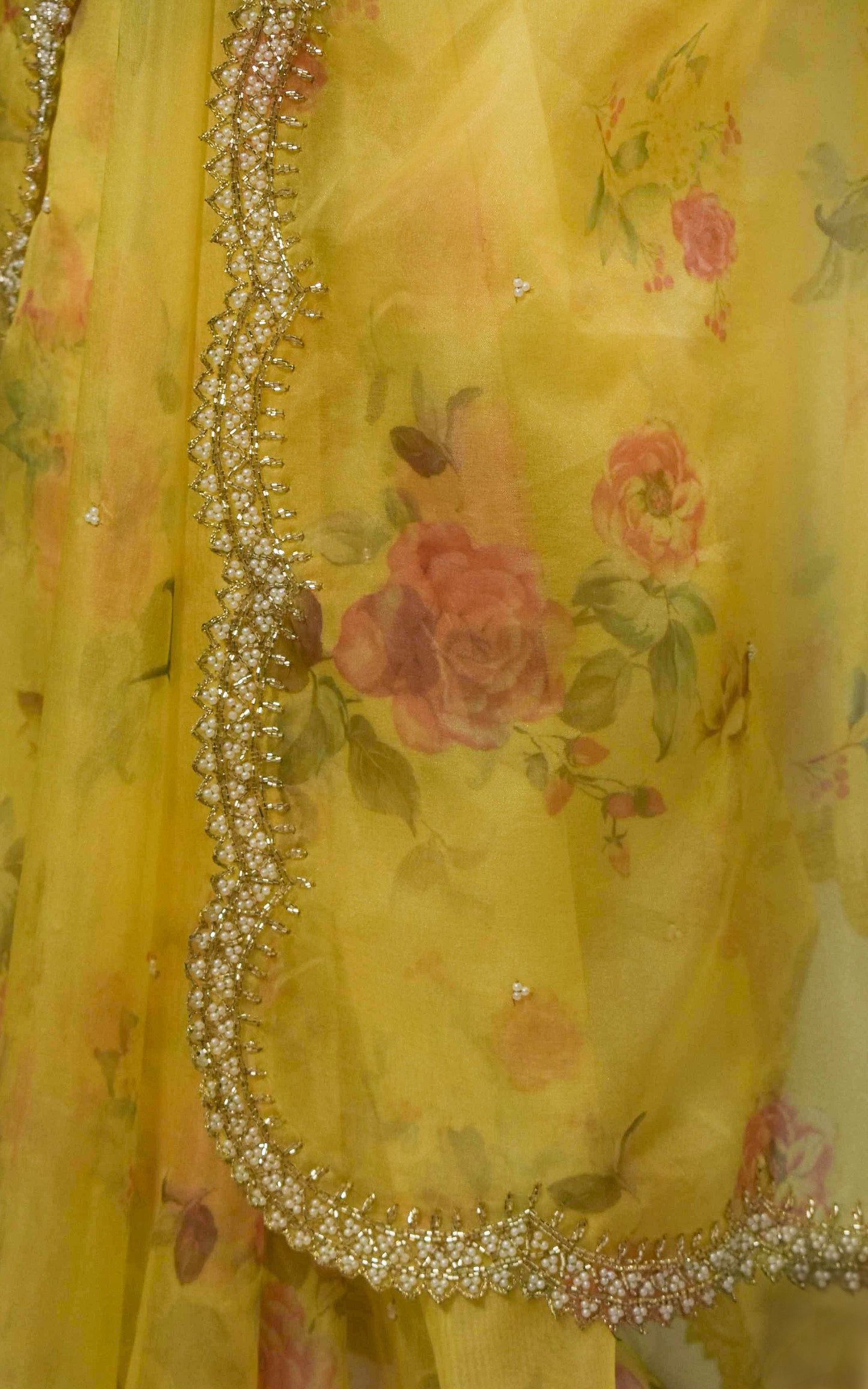 Sree - Yellow Floral print Pure Organza Saree