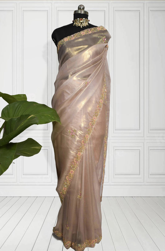 Heer - Designer Tissue Saree with Hand Work